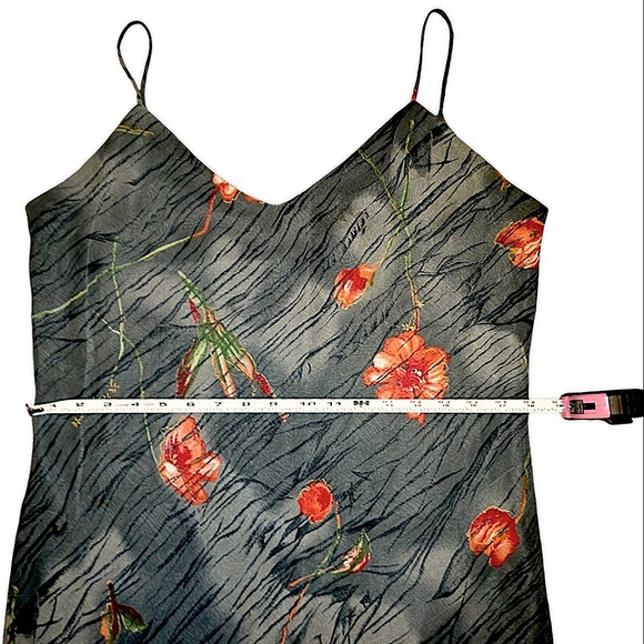 LONG PAIGE NEW YORK Green Floral Flowy Feminine Chiffon Slip Maxi Dress, size 12 - Picture 11 of 13